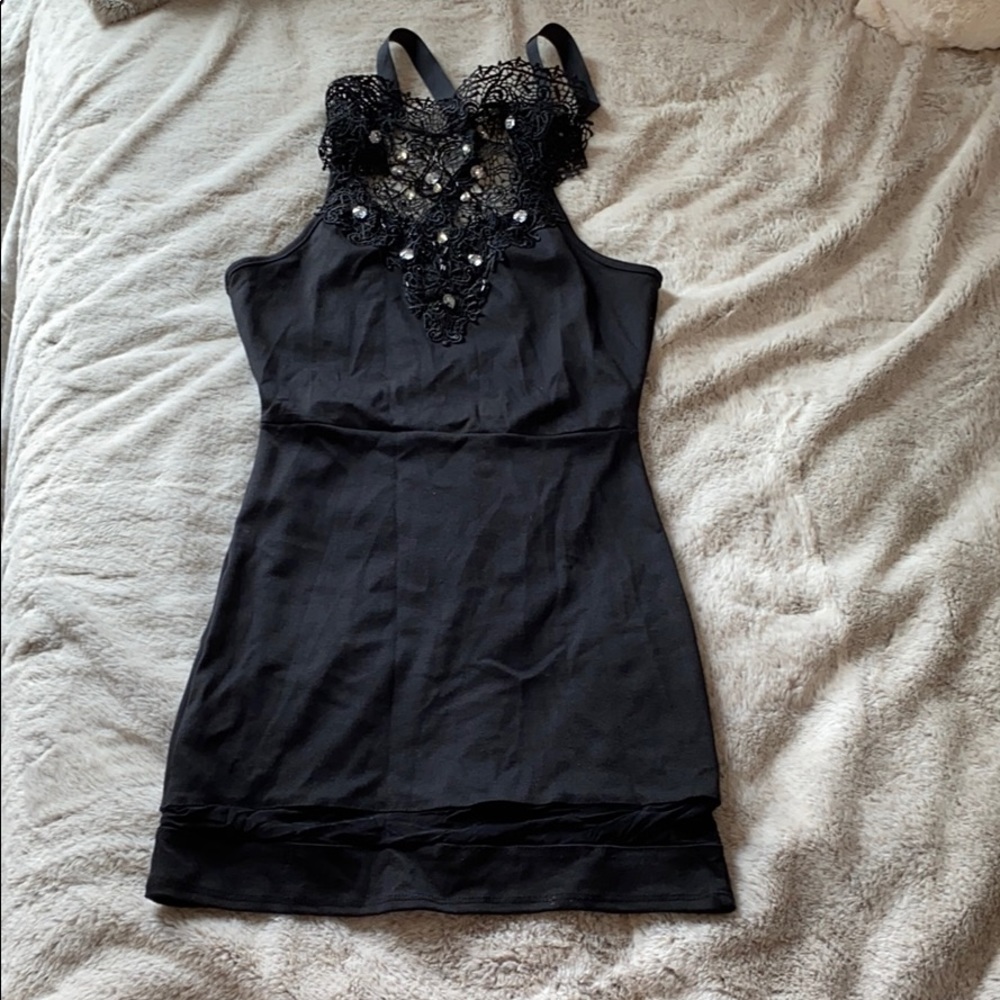 Papaya black lace neck dress